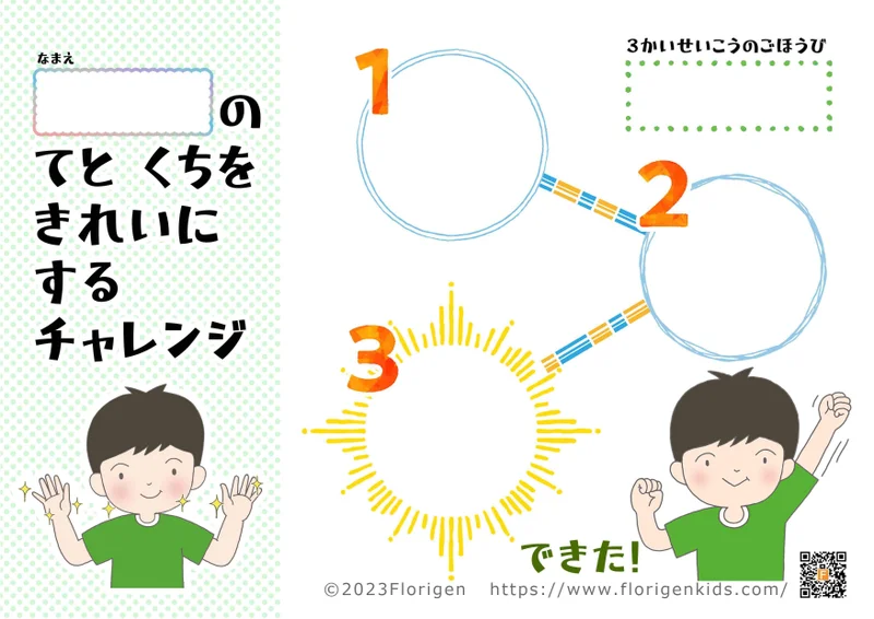 食べ物で顔や手が汚れたままの子に「手と口をきれいにするチャレンジ」